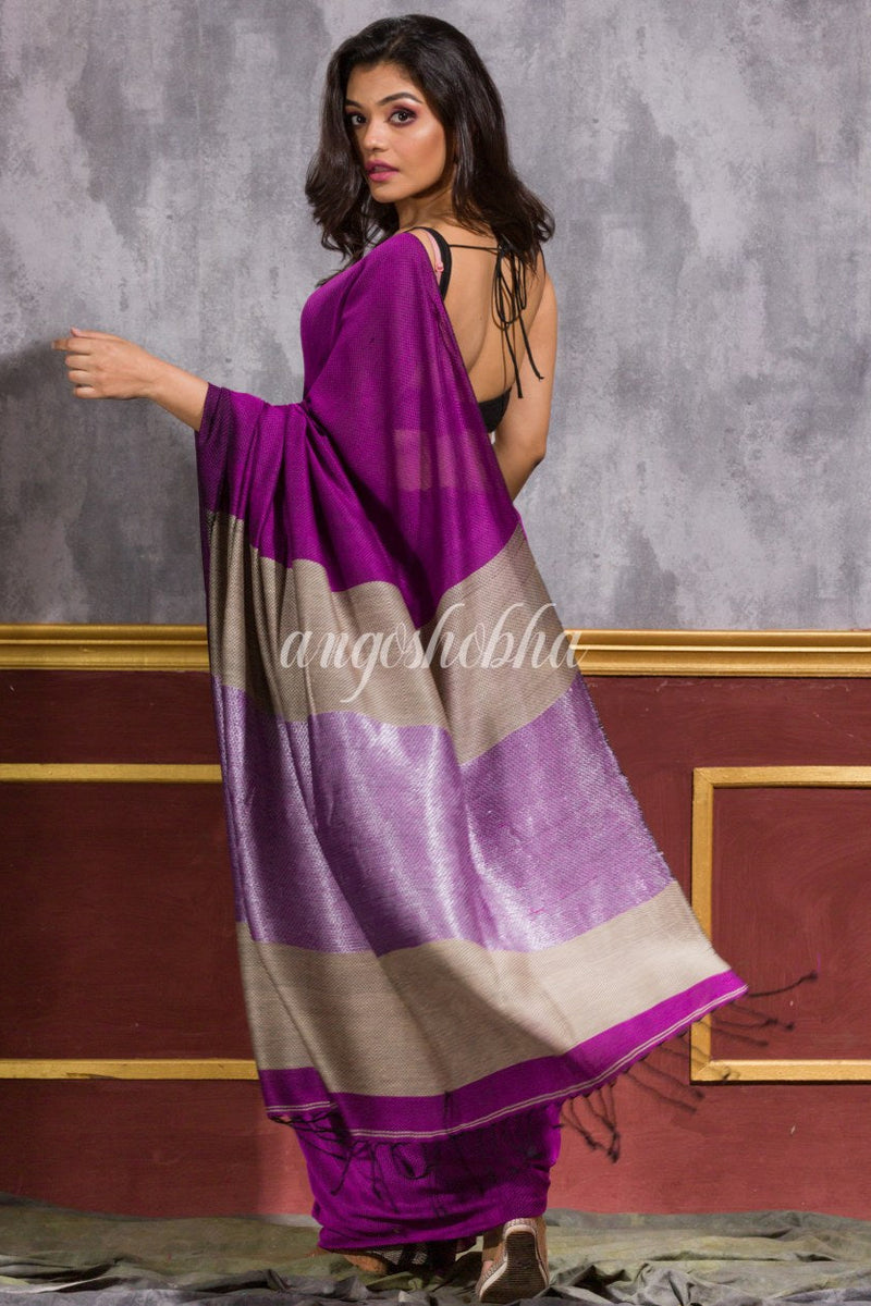 Violet Handloom Cotton Saree