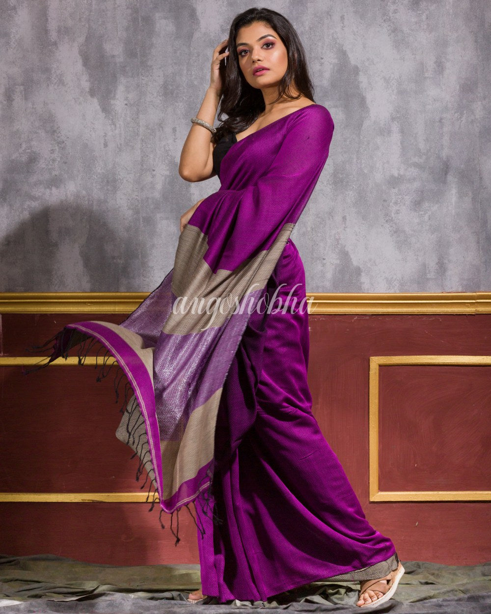 Violet Handloom Cotton Saree angoshobha