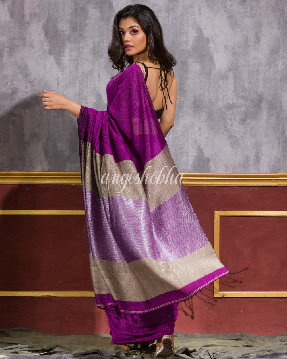Violet Handloom Cotton Saree angoshobha