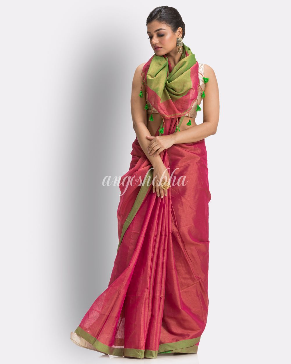 Violet Handloom Zari Cotton Tissue Saree angoshobha