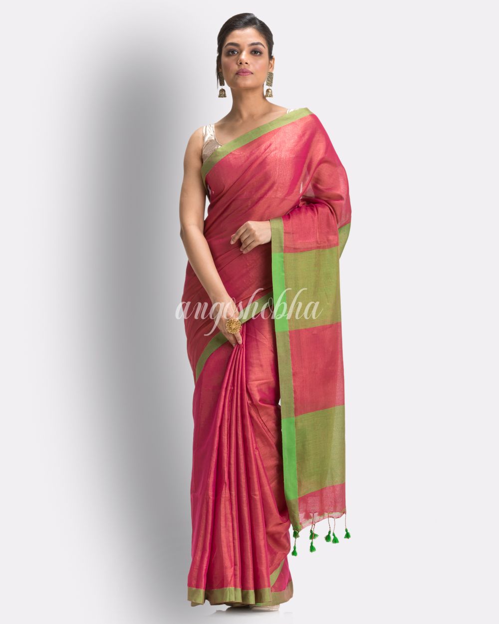Violet Handloom Zari Cotton Tissue Saree angoshobha
