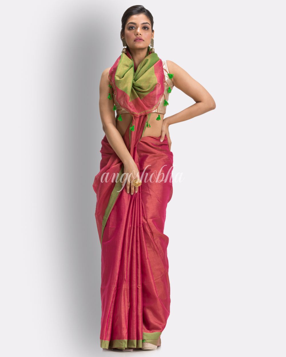 Violet Handloom Zari Cotton Tissue Saree angoshobha