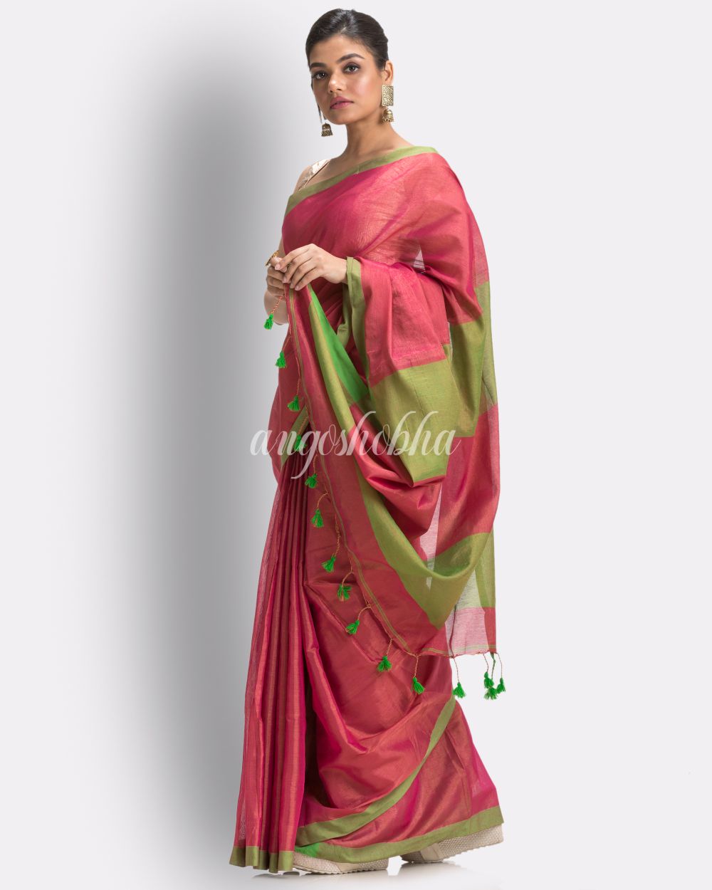 Violet Handloom Zari Cotton Tissue Saree angoshobha