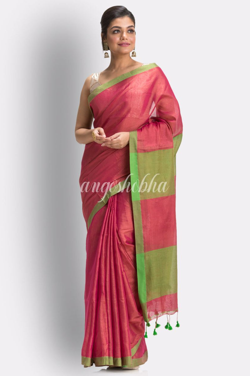 Violet Handloom Zari Cotton Tissue Saree