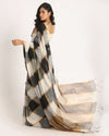 White Black Traditional Check Linen Handloom Saree