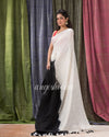 White Black Traditional Handloom Linen Saree