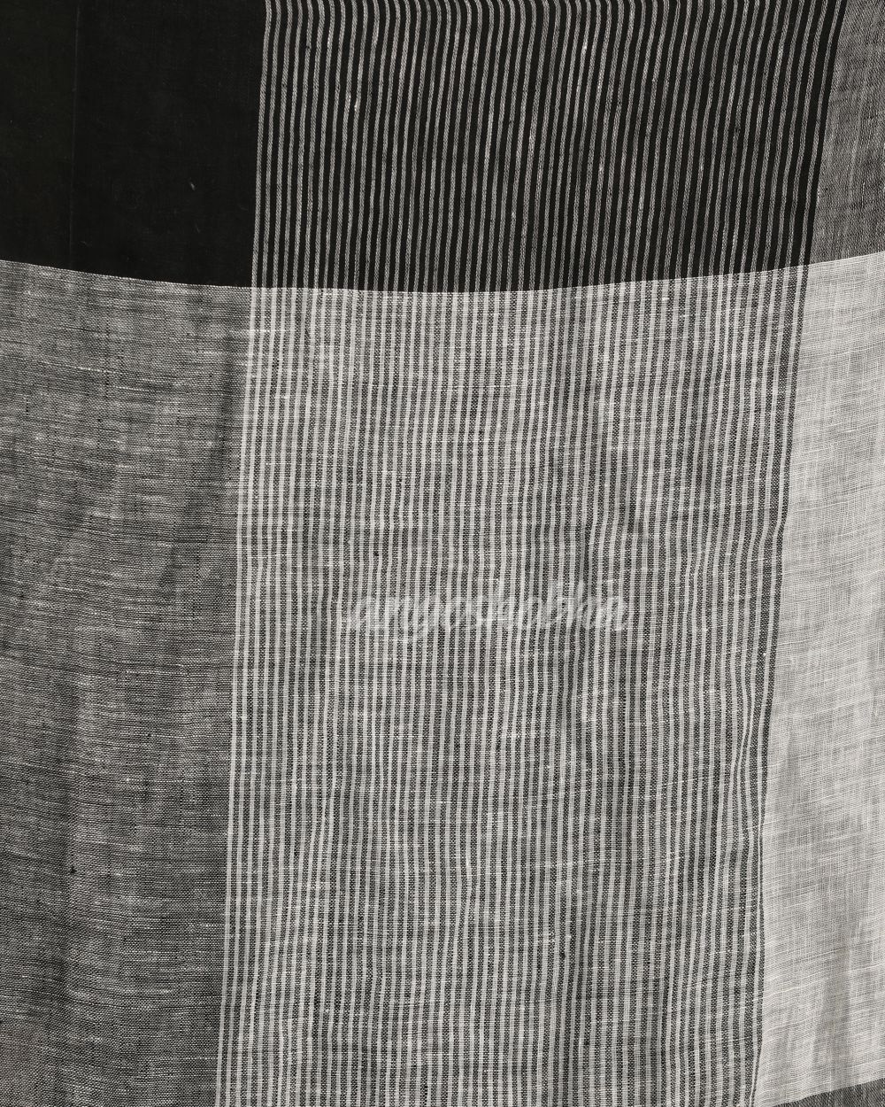 White Black Traditional Handloom Linen Saree angoshobha