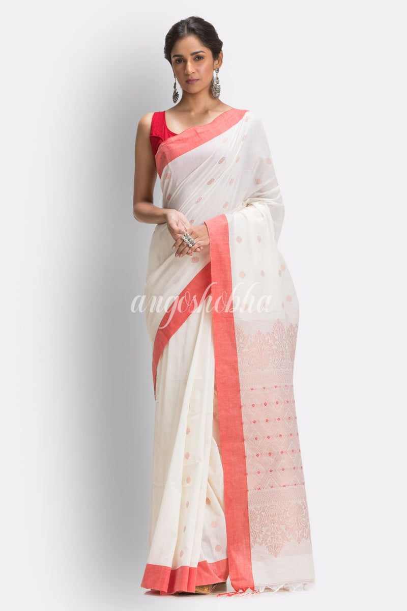 White Handloom Cotton Saree