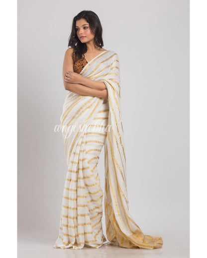 White Handloom Linen Saree angoshobha