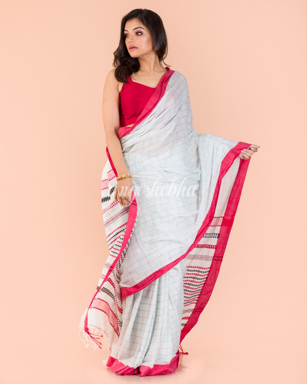 White Handwoven Cotton Saree angoshobha