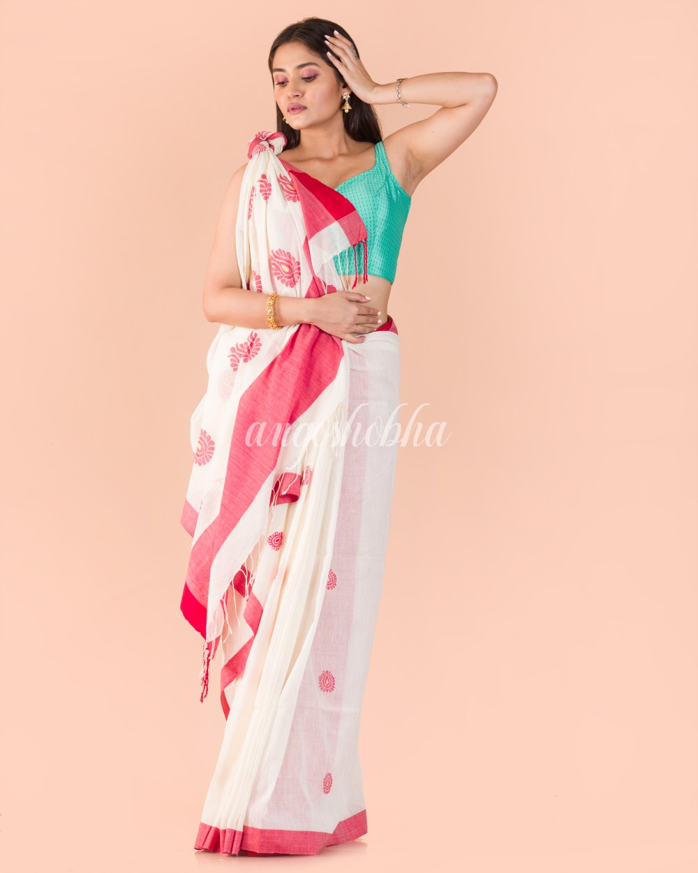 White Handwoven Cotton Saree angoshobha