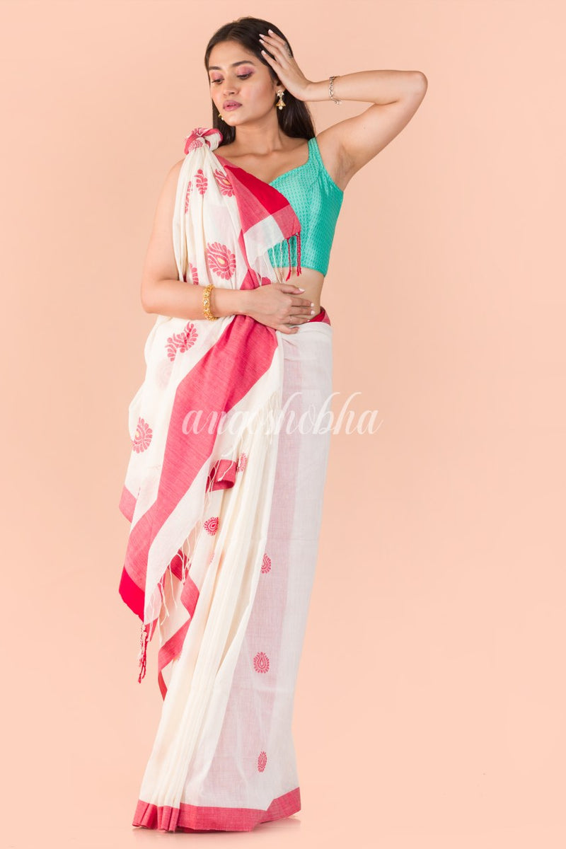 White Handwoven Cotton Saree