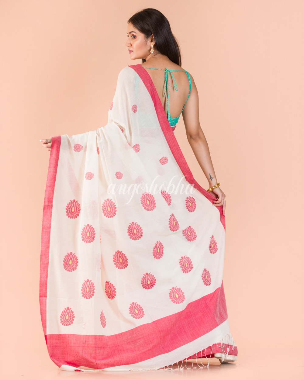 White Handwoven Cotton Saree angoshobha