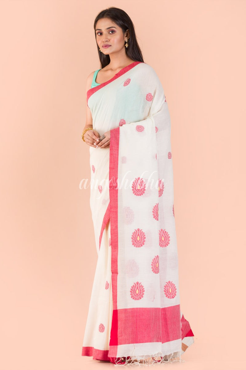 White Handwoven Cotton Saree
