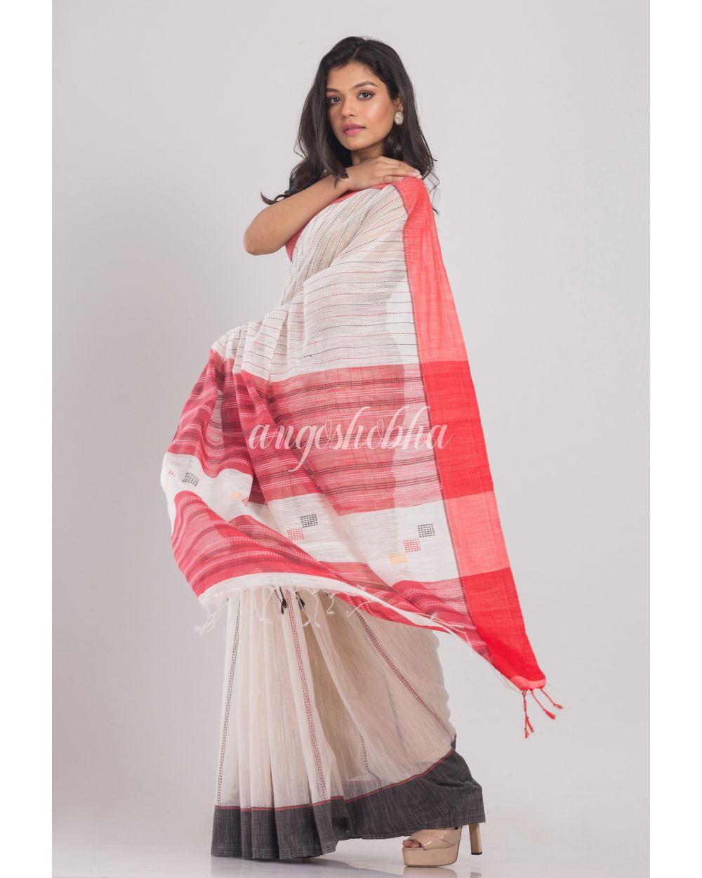 White Handwoven Cotton Silk Saree angoshobha