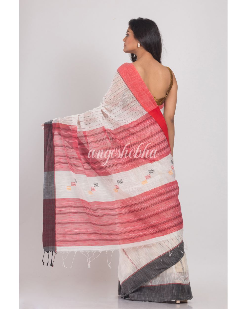 White Handwoven Cotton Silk Saree angoshobha