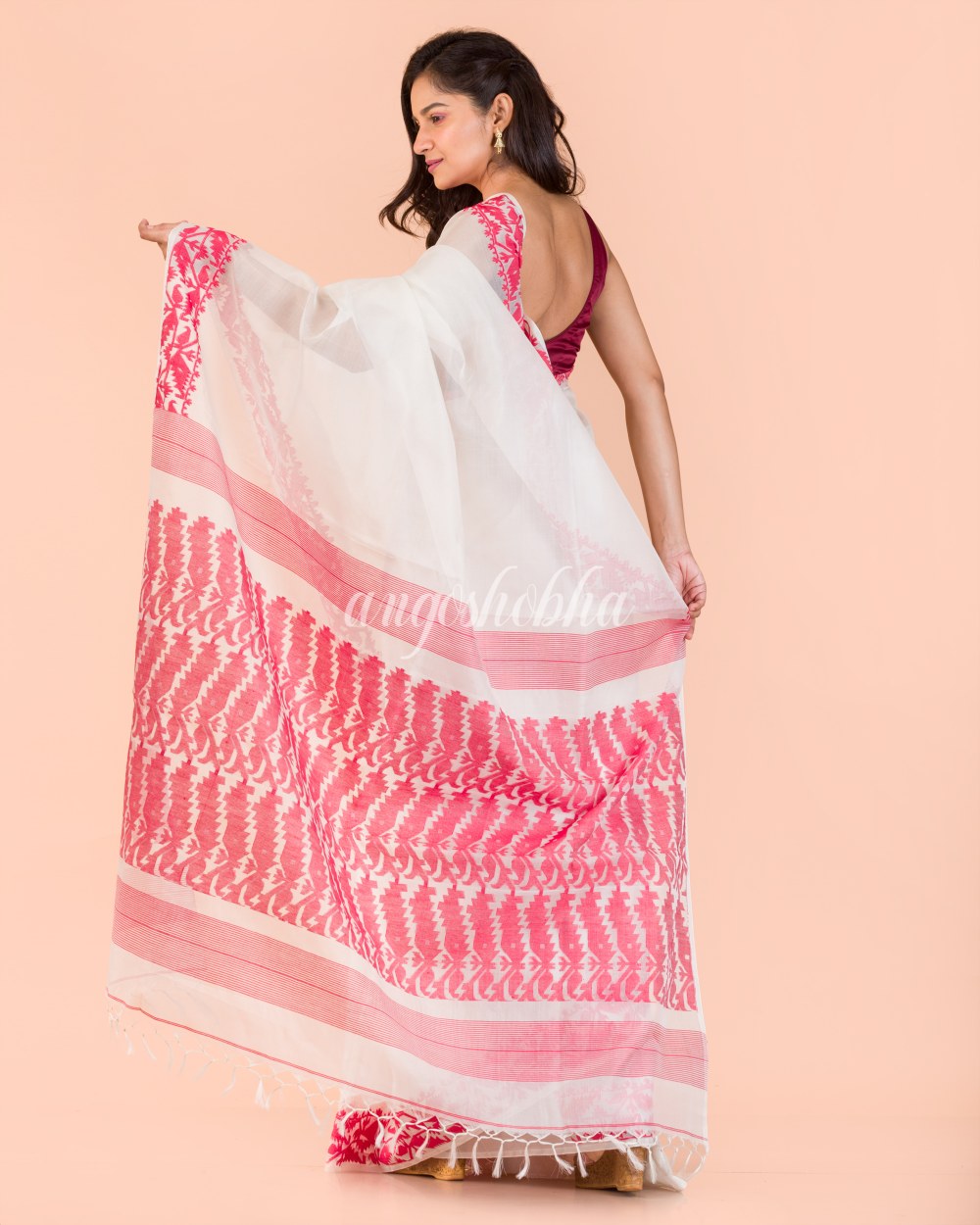 White Silk Dhakai Jamdani Saree angoshobha