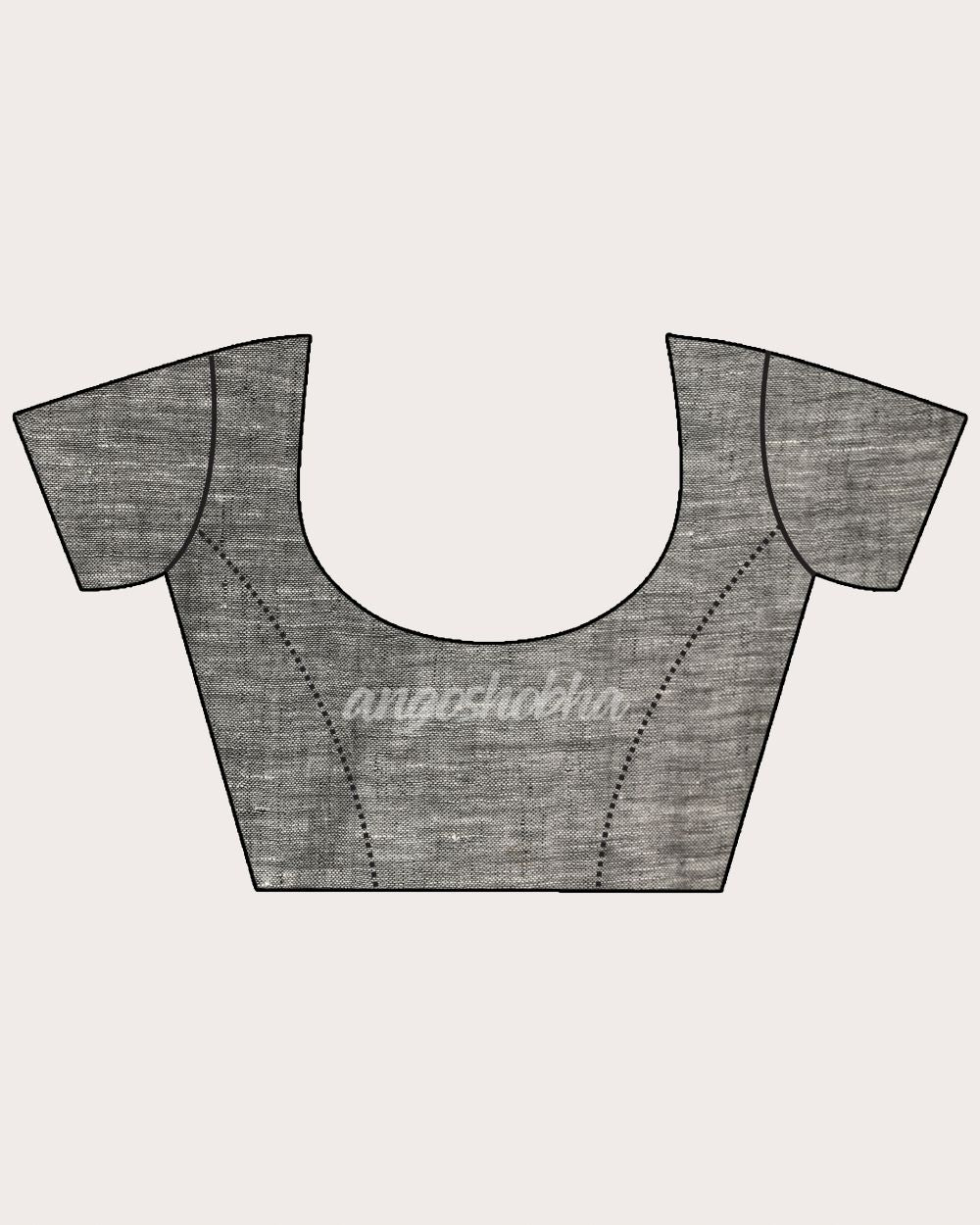 White Traditional Handloom Linen Jamdani Saree angoshobha