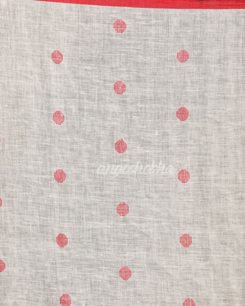White Traditional Handloom Linen Jamdani Saree angoshobha