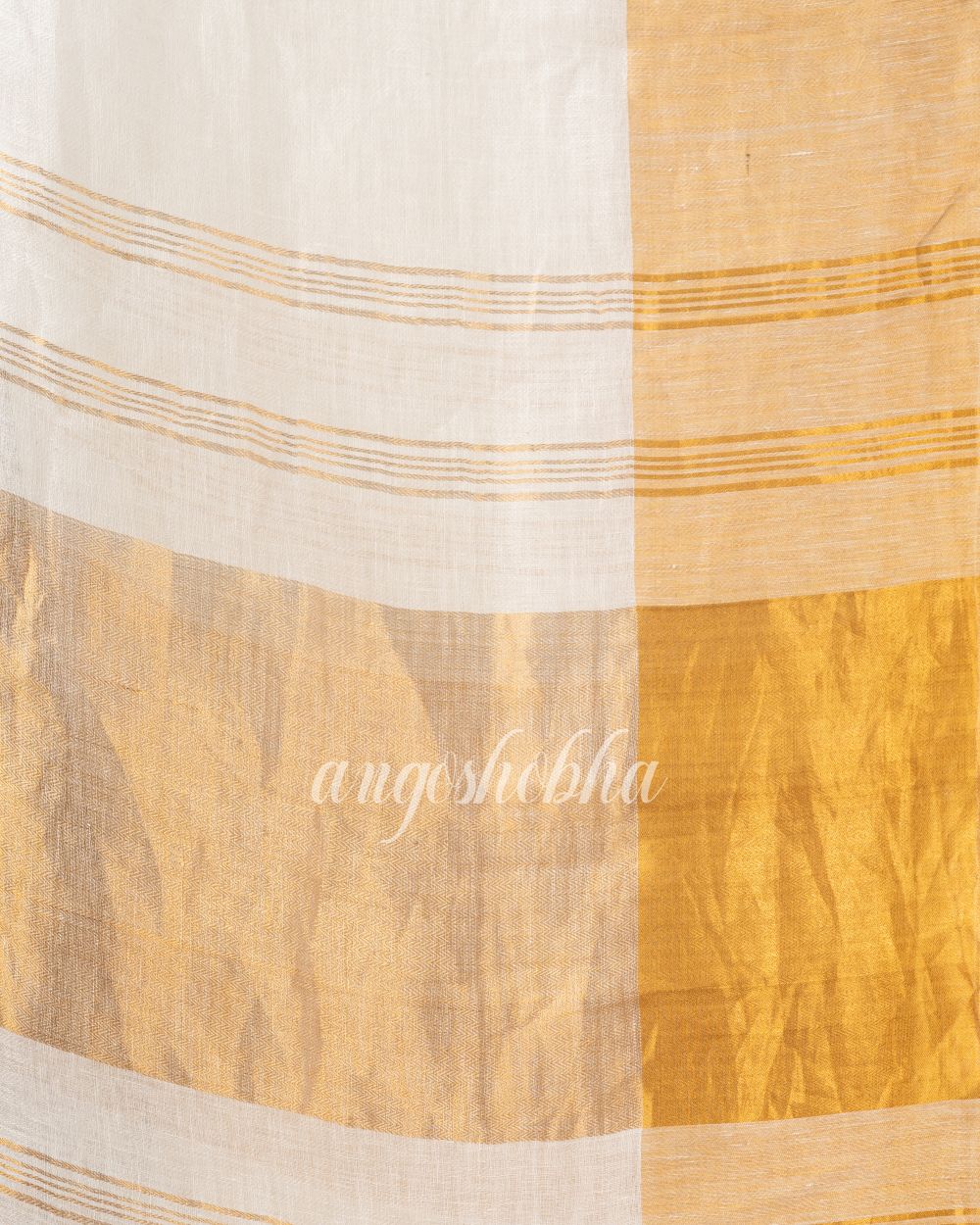 White Traditional Handloom Linen Saree angoshobha