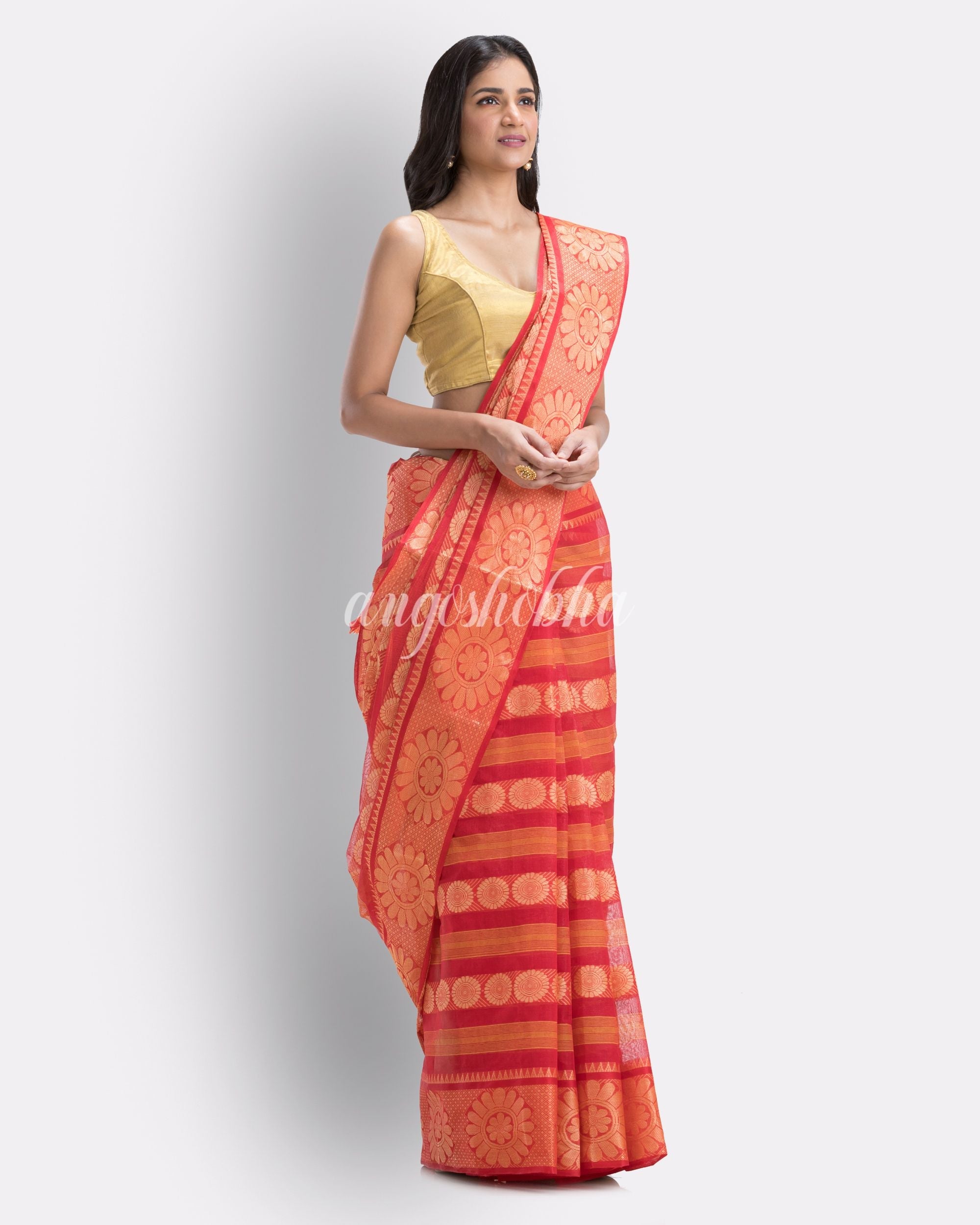 Red Tant Pure Cotton Saree 