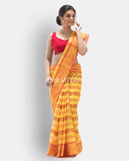 Yellow Woven Self Design Tant Pure Cotton Saree angoshobha