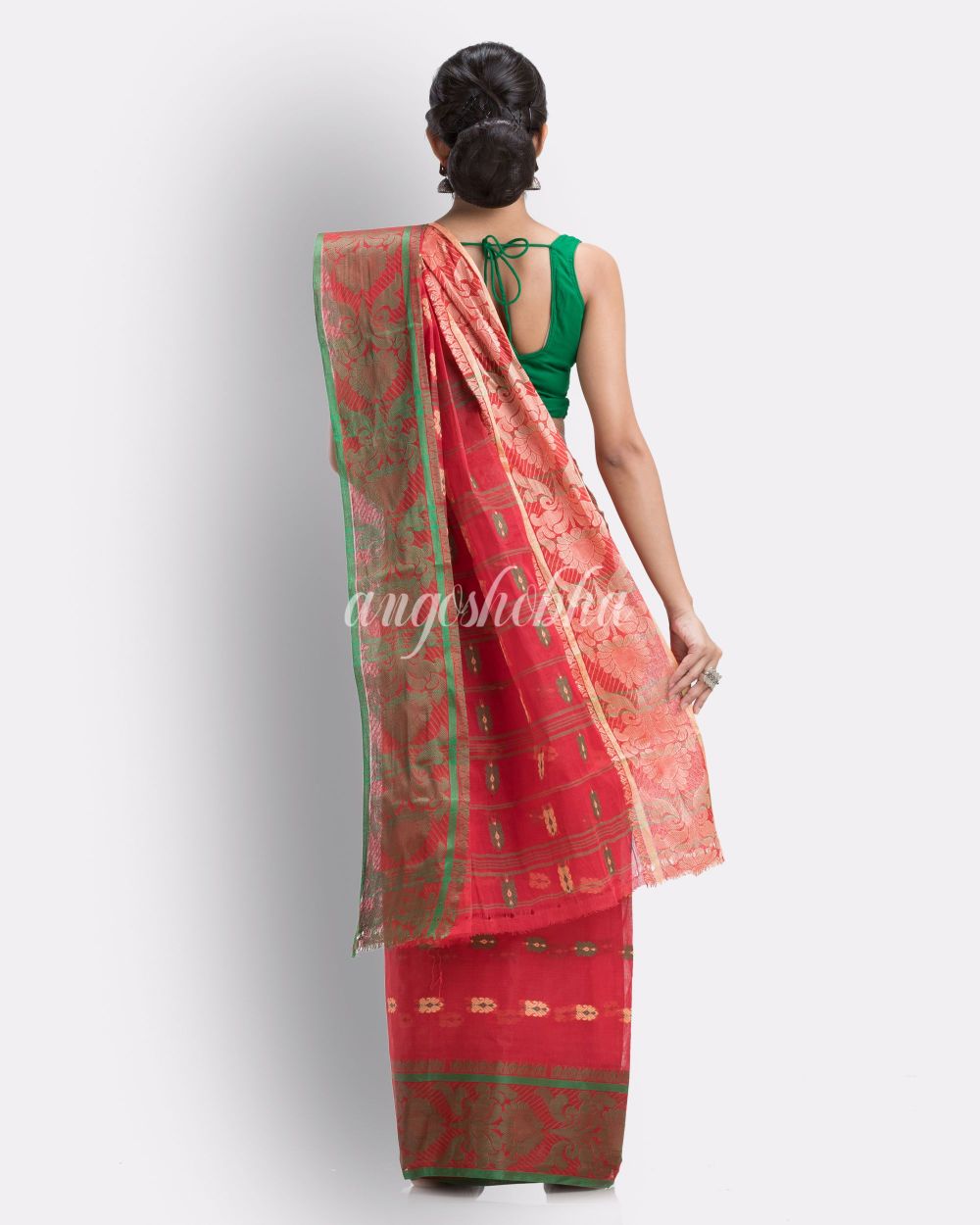 Woven Sunflower Self Design Maroon Tant Pure Cotton Saree angoshobha