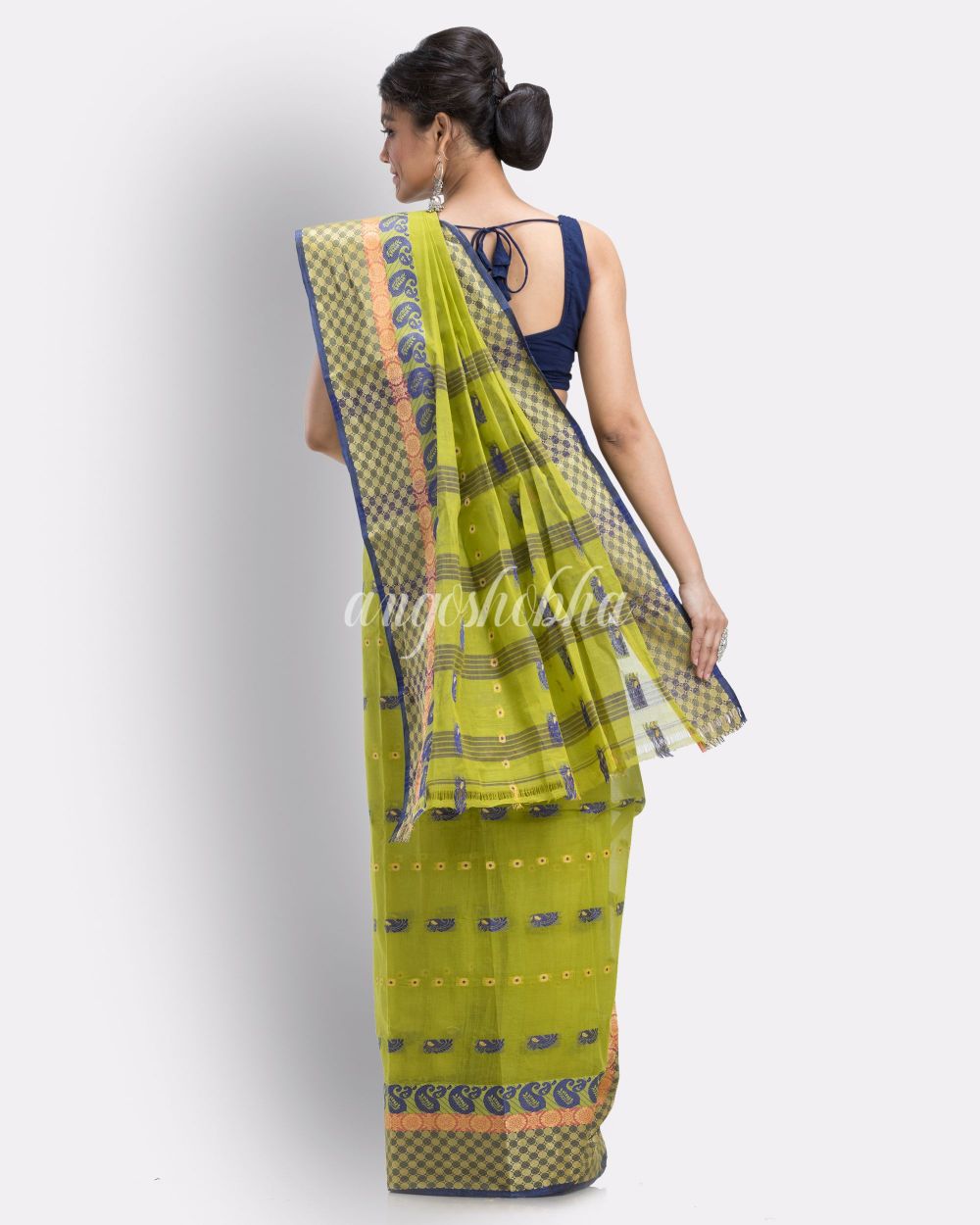 Olive Tant Pure Cotton Saree angoshobha
