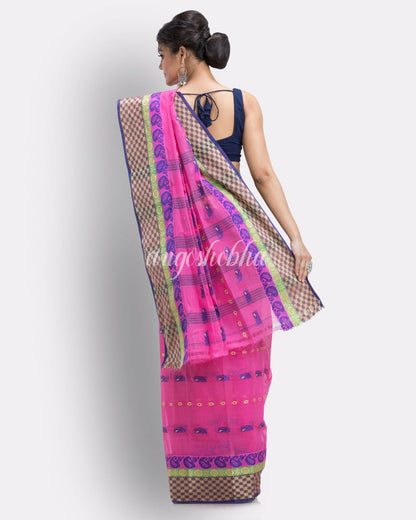 Woven Tant Pure Cotton Saree (Rani Pink) angoshobha