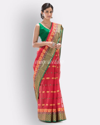 Woven Red Tant Pure Cotton Saree angoshobha