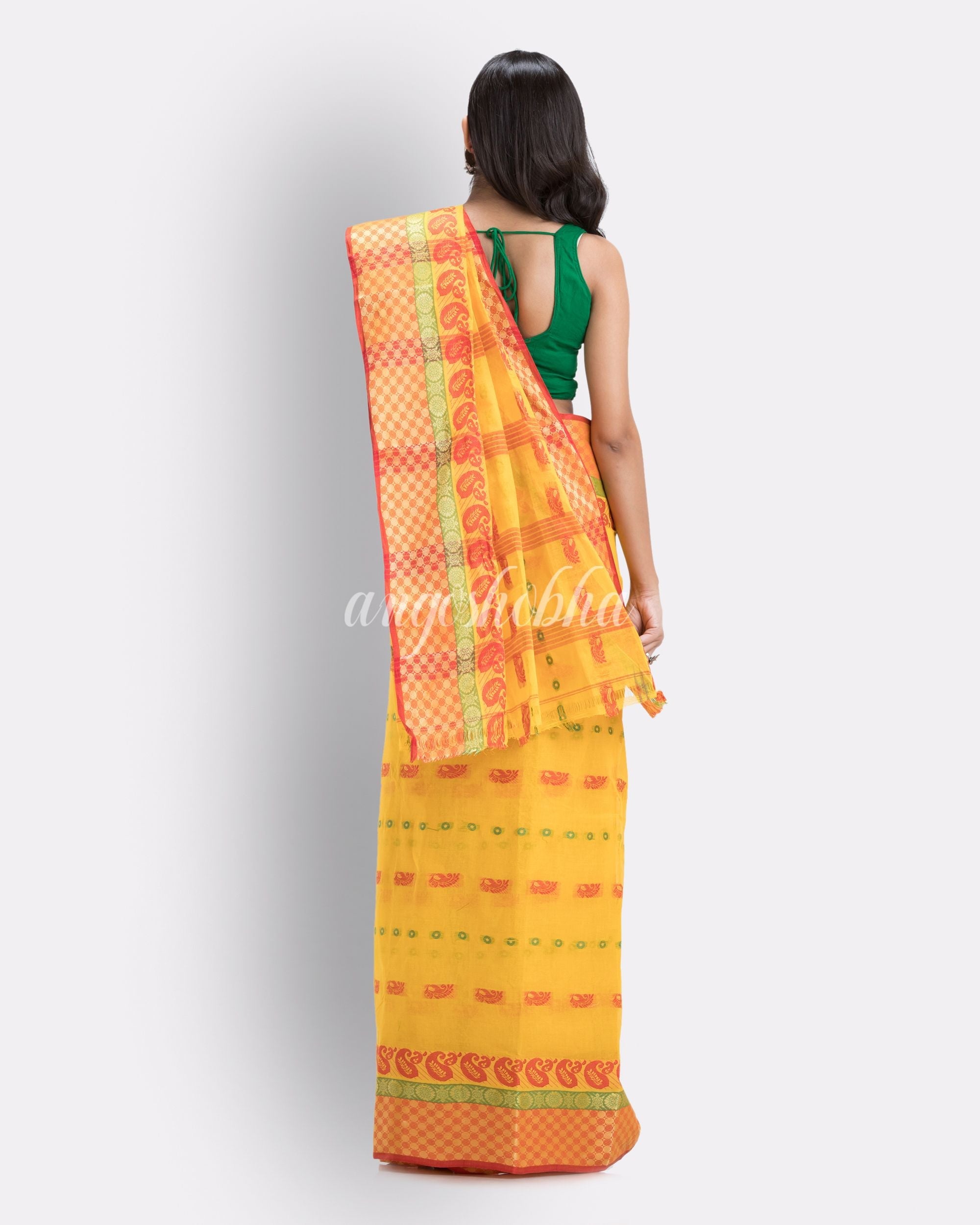 Woven Tant Pure Cotton Saree (Yellow) angoshobha