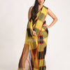 Yellow Black Traditional Check Linen Handloom Saree angoshobha