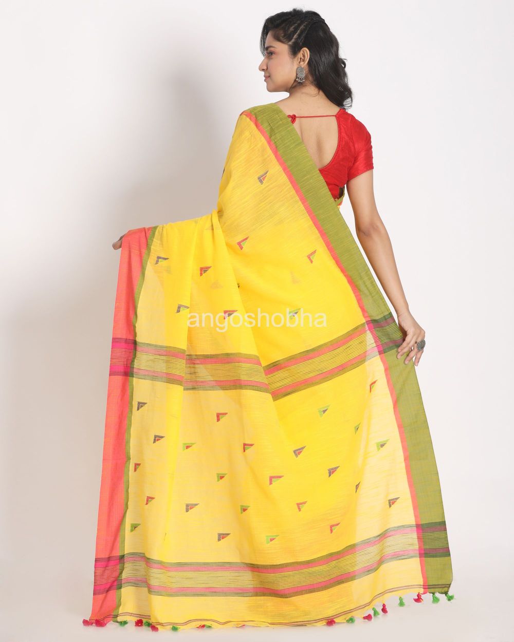 Yellow Cotton Handloom Saree angoshobha