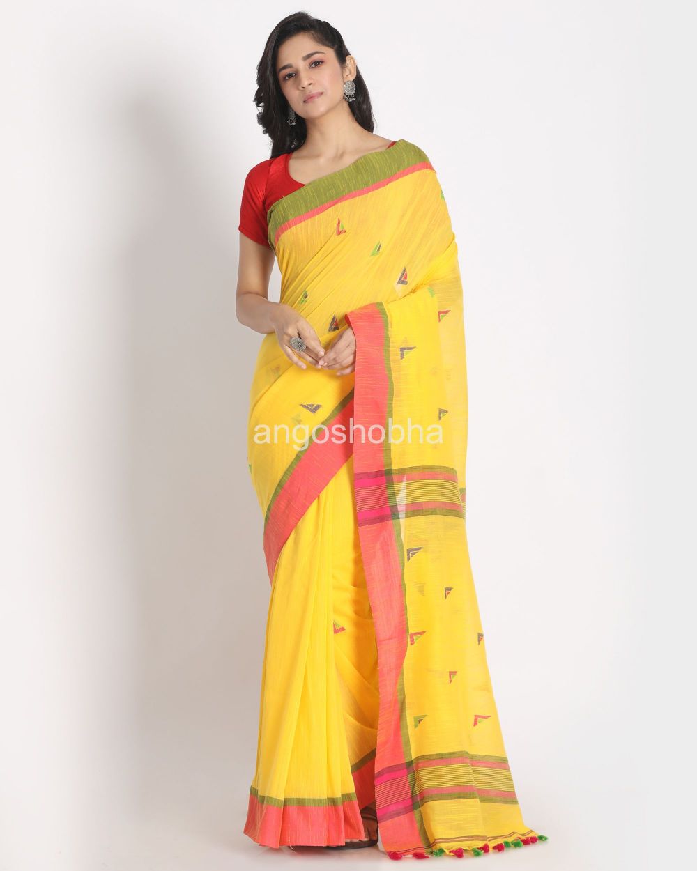 Yellow Cotton Handloom Saree angoshobha