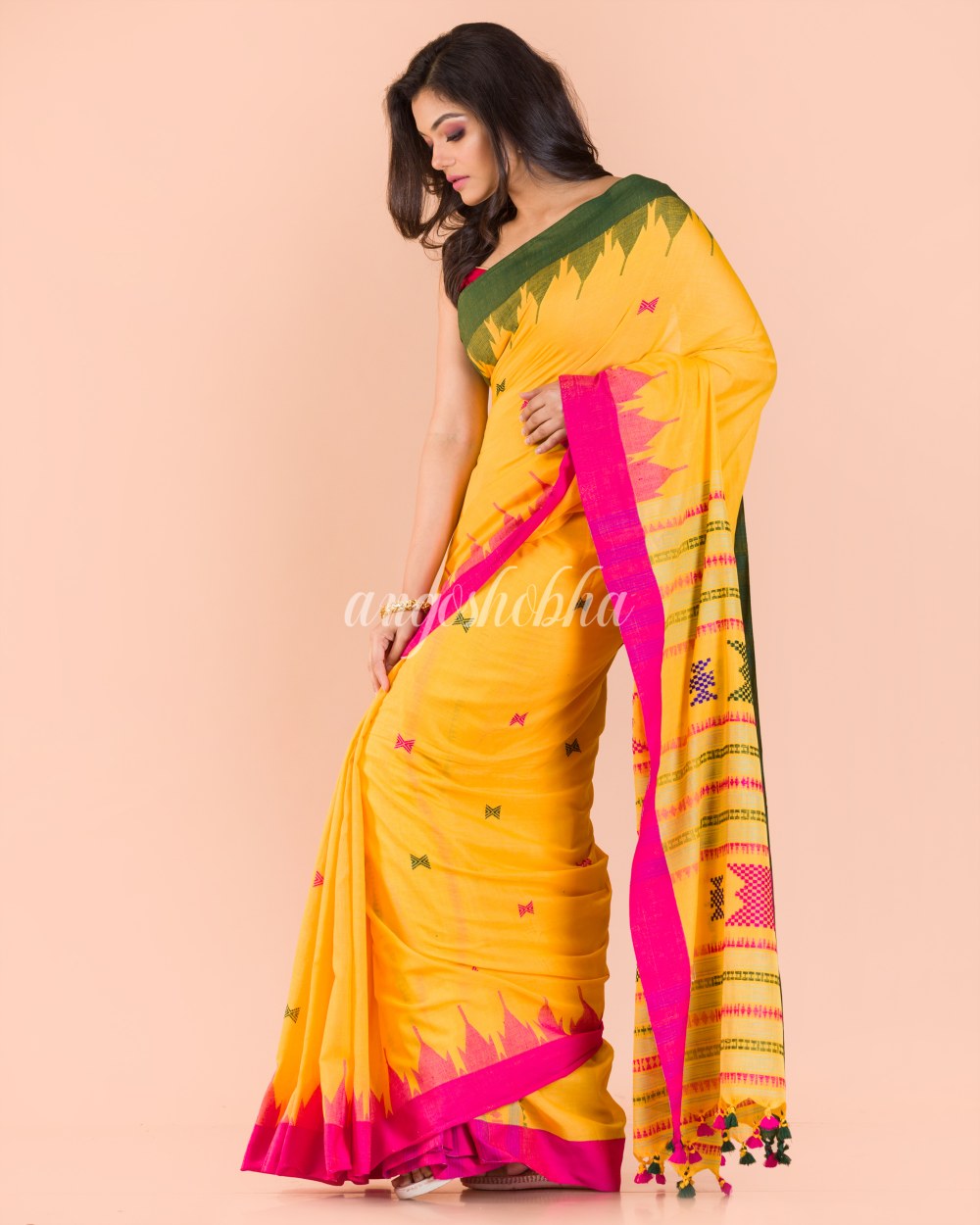 Yellow Cotton Jamdani Saree angoshobha