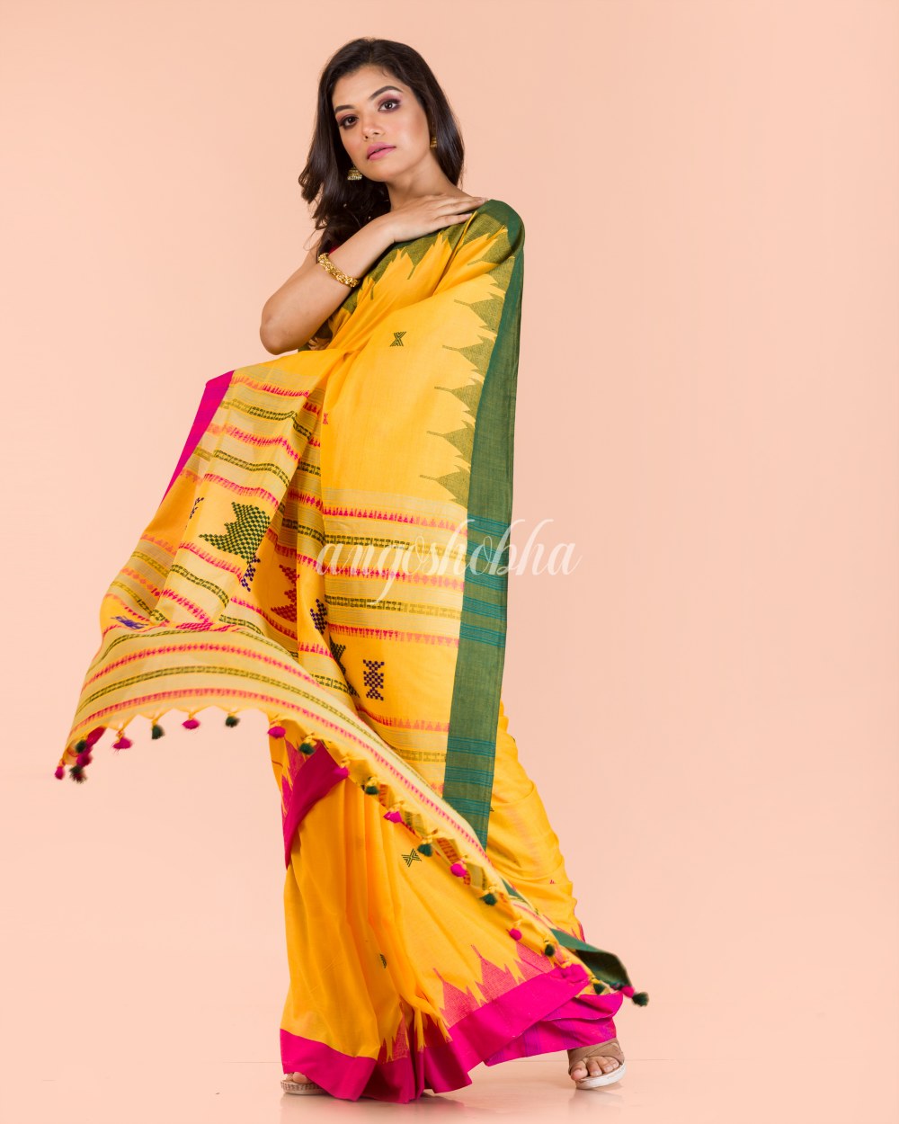 Yellow Cotton Jamdani Saree angoshobha