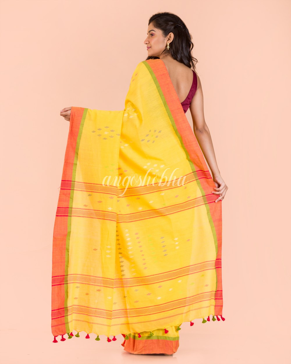 Yellow Cotton Jamdani Saree angoshobha