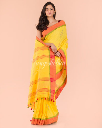 Yellow Cotton Jamdani Saree angoshobha