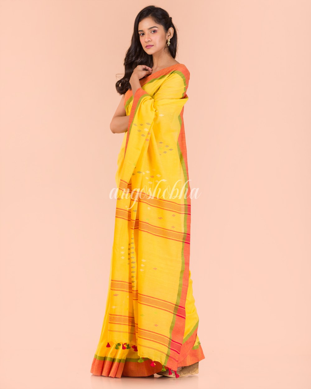 Yellow Cotton Jamdani Saree angoshobha