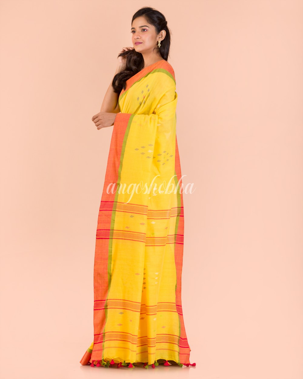 Yellow Cotton Jamdani Saree angoshobha