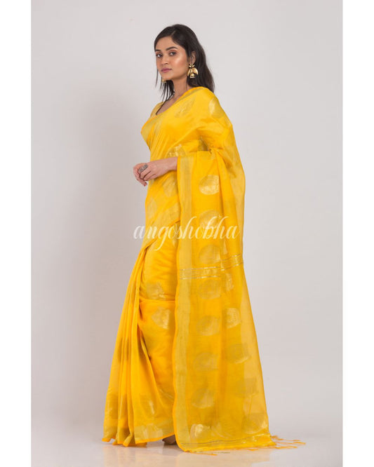 Yellow Handloom Blended Cotton Saree angoshobha