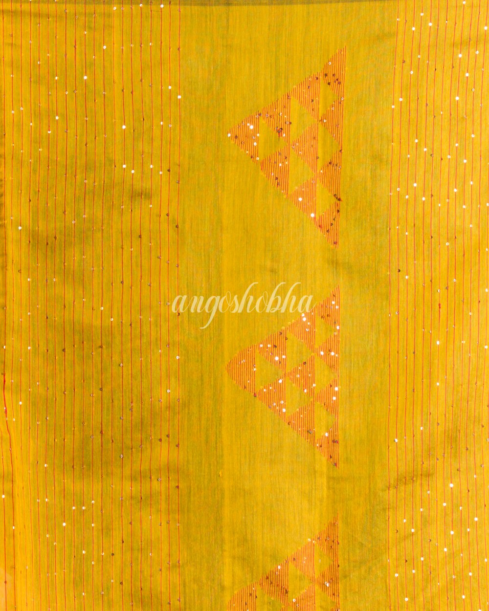 Yellow Handwoven Blended Cotton Saree angoshobha