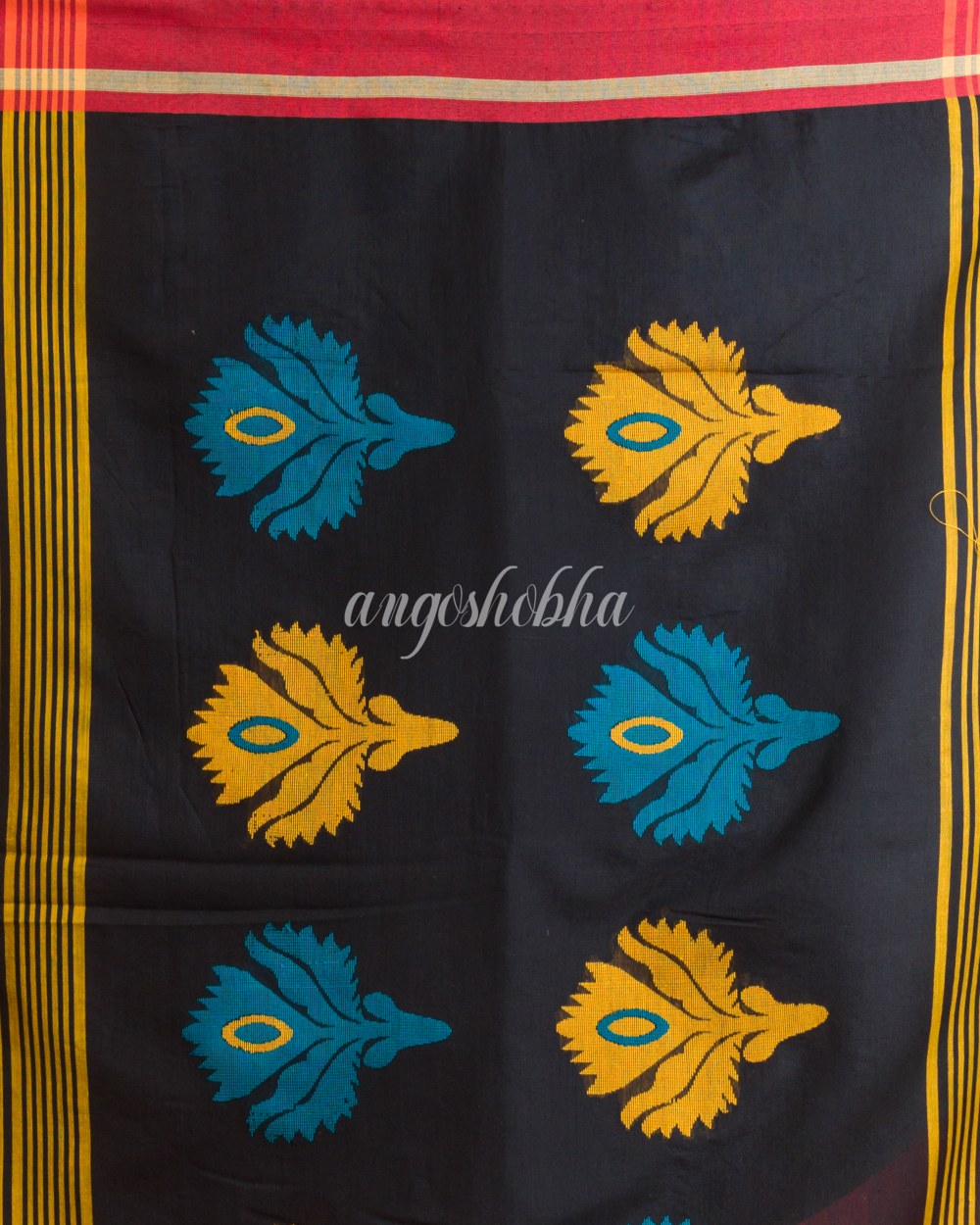 Yellow Handwoven Blended Cotton Saree angoshobha