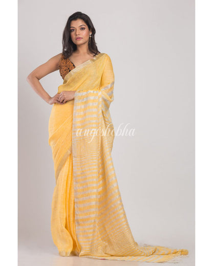 Yellow Handwoven Linen Saree angoshobha