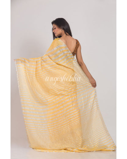 Yellow Handwoven Linen Saree angoshobha