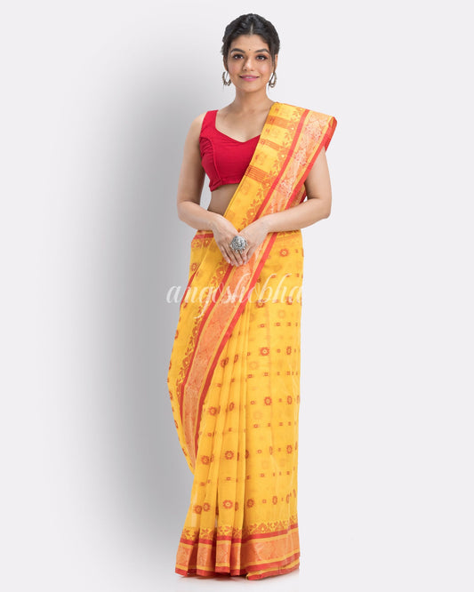 Yellow Pure Cotton Tant Saree angoshobha