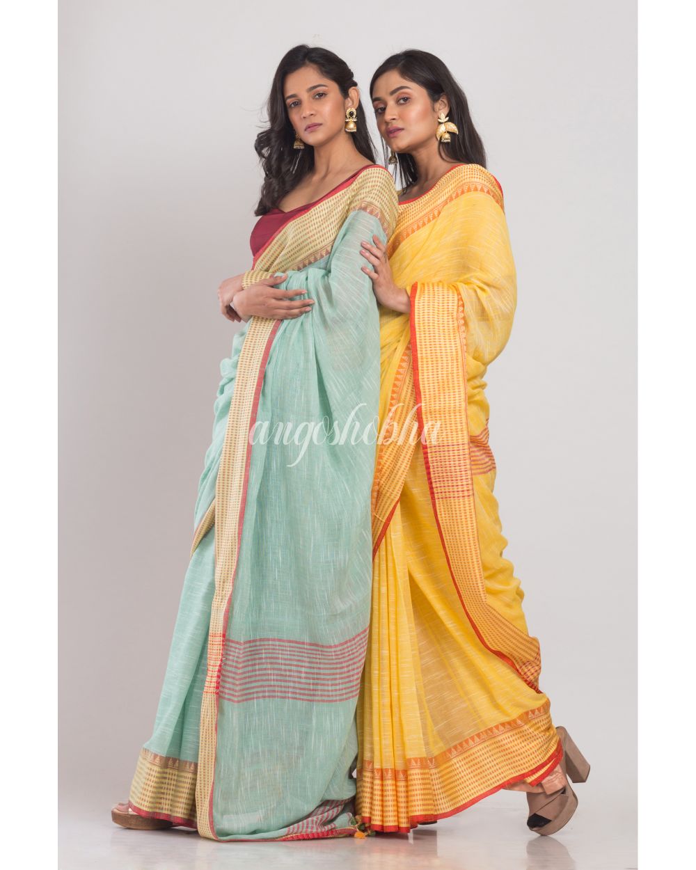 Yellow Soft Cotton Handloom Saree angoshobha