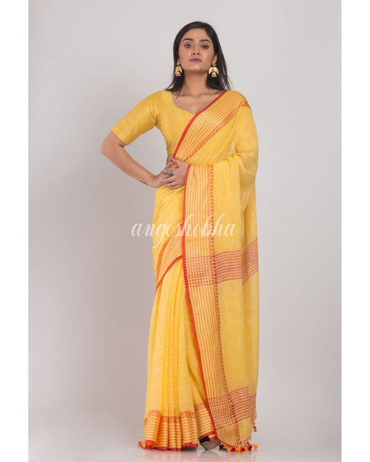 Yellow Soft Cotton Handloom Saree angoshobha