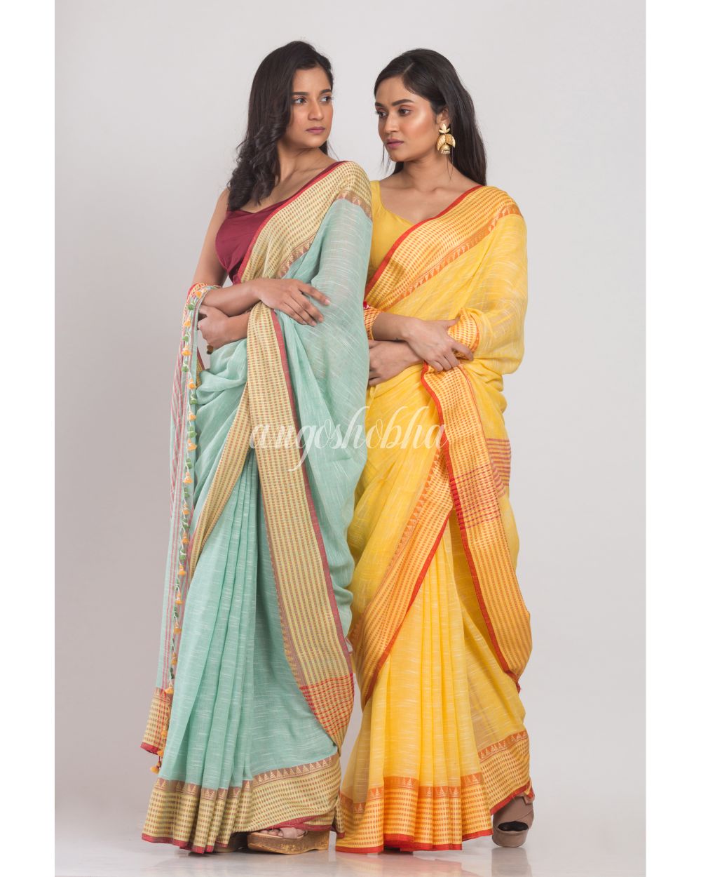 Yellow Soft Cotton Handloom Saree angoshobha