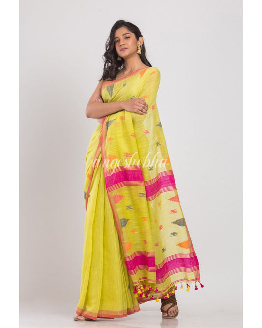 Yellow Soft Cotton Handwoven Cotton Silk Saree angoshobha